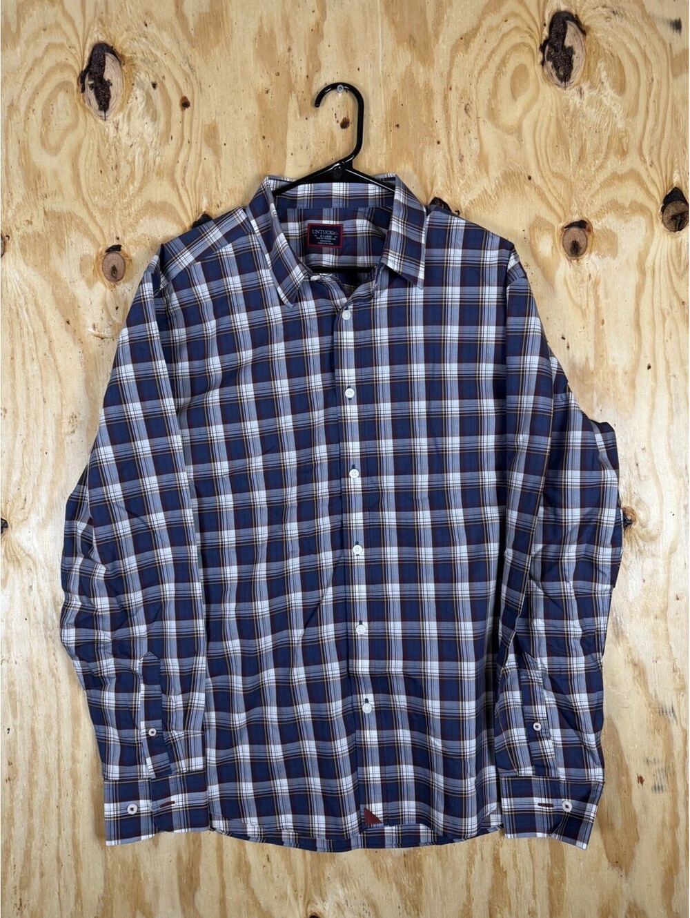 Untuckit Shirt Mens Extra Large Blue Button Up Long Sleeve Plaid Casual Slim Fit